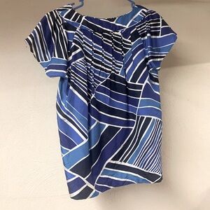 Banana Republic Print Blue Black White Striped Blouse S - EUC